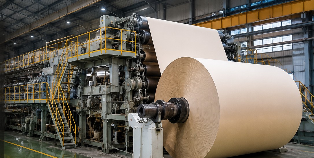 Paper machine at Azmat Ali Paper and Board Mill winding a large roll
